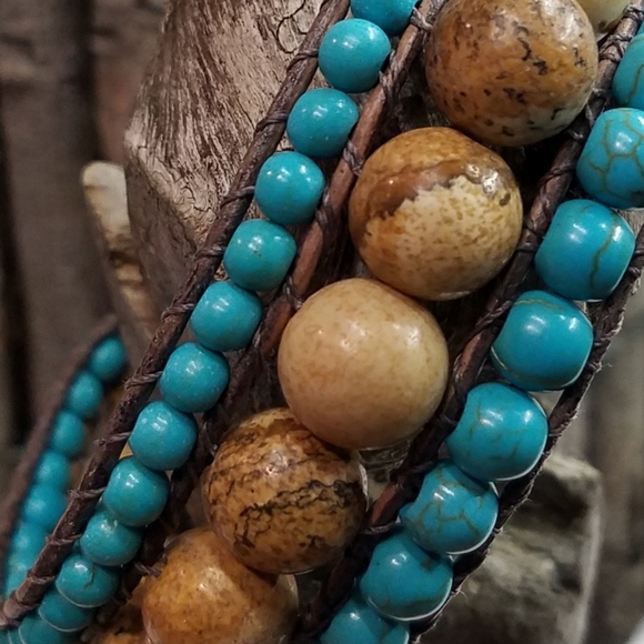 Turquoise Howlite and Picture Jasper Cuff Bracelet - Picture 2 of 4